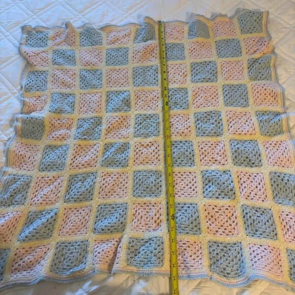 Handmade Crocheted Baby Blanket In‎ Pastel PInk blue Soft Cozy Square 30x30 - Picture 3 of 6